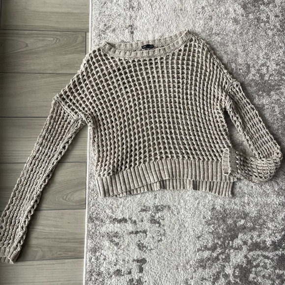 EXPRESS | Tan Open Knit Crochet Long Sleeve
Sweater - Picture 6 of 9